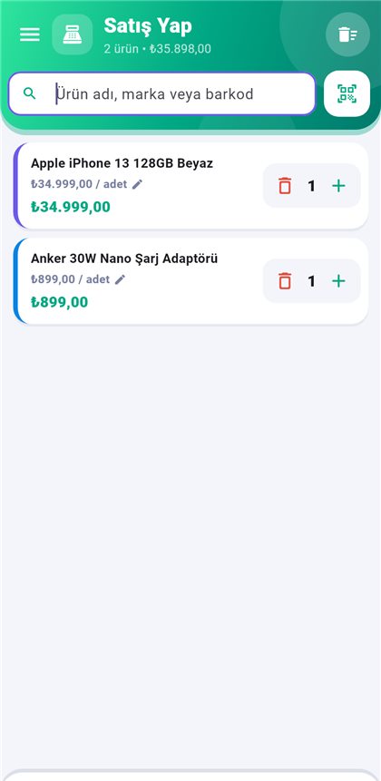 Mobil satış ekranı